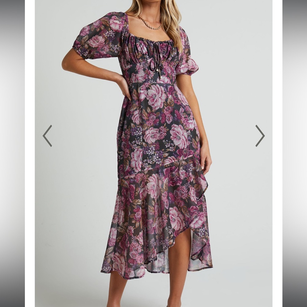 Showpo Floral Midi Dress. Never worn. Size 14. Perfect for a summer wedding!